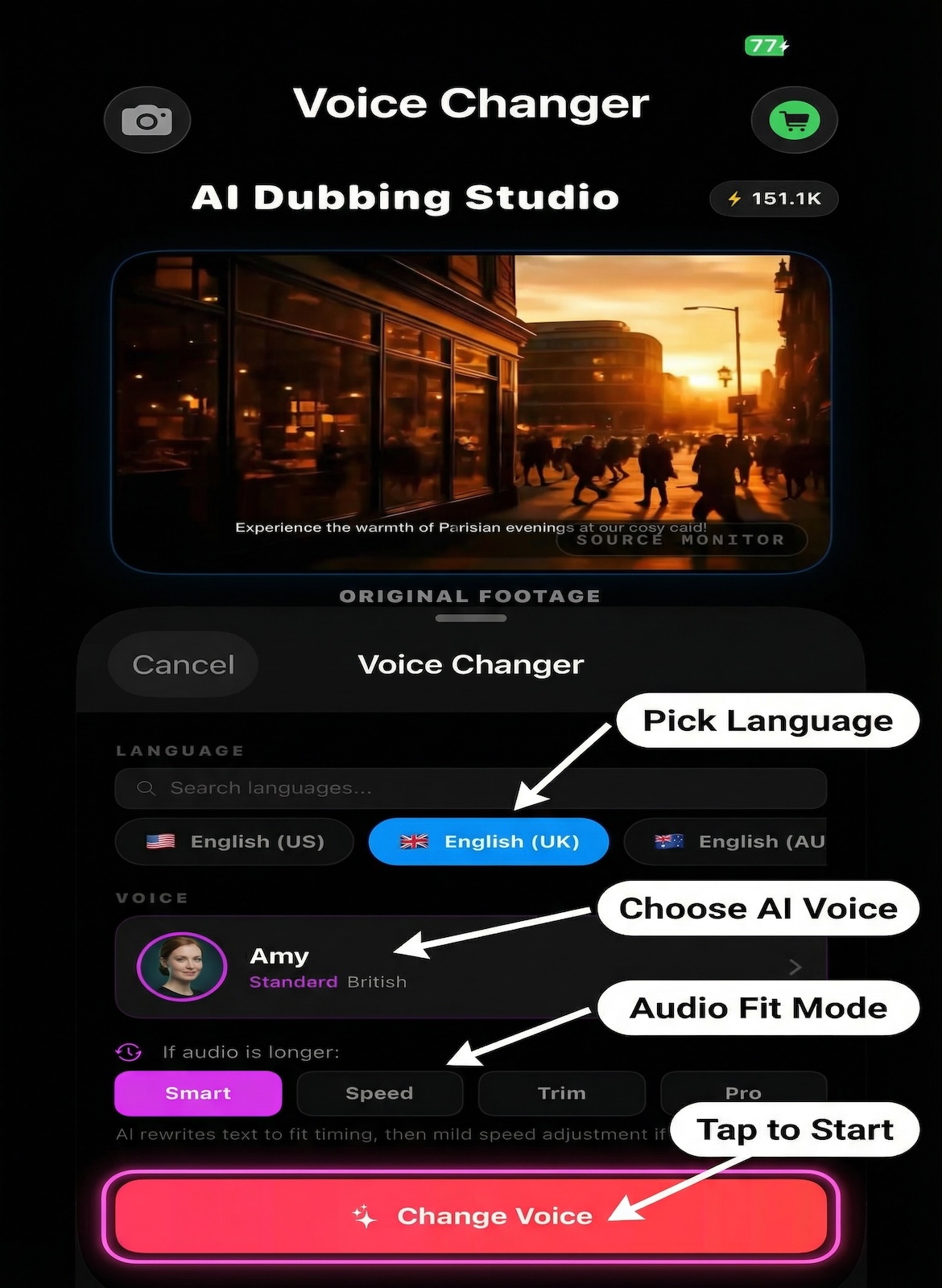 Voice Changer mode — replace voice in video with AI voice on iPhone